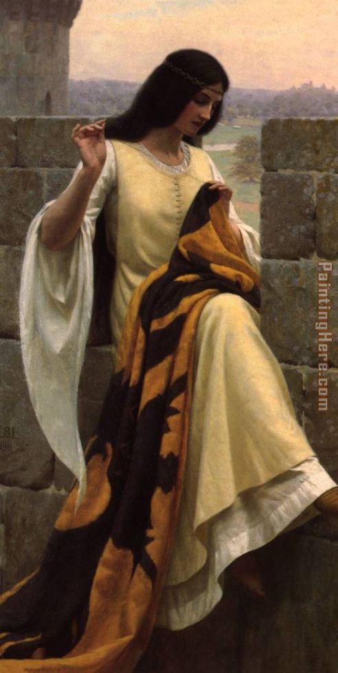 Stitching the Standard painting - Edmund Blair Leighton Stitching the Standard art painting